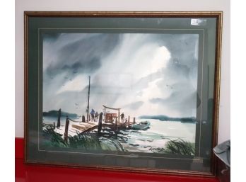 Signed George Kountoupis Signed Oil Watercolor Painting In Wood Frame