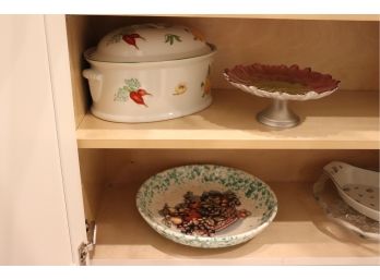 Andrea Soup Tureen, Pink Scalloped Flower Cookie Plate And Ceramic Bowl