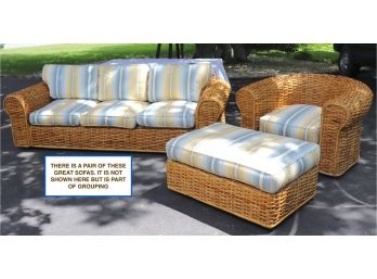 Indoor  Ralph Lauren Large 4 Pc Rattan Sofa Set 2 Sofas, Cushions, Chair And Ottoman