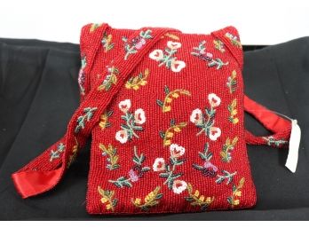 Red Beaded Floral Purse By Christiana