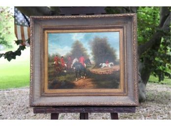 Equestrian Painting On Wood Panel Signed J. Van Essen