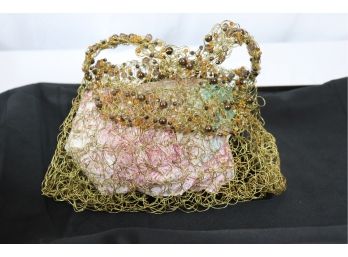 Gold Tone Wire Purse With Scarf Liner