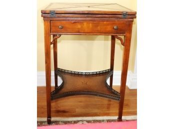 Unique Vintage Leather Flip Top Game Table With A Gallery Rail On The Bottom Shelf, This Is An Amazing Pie