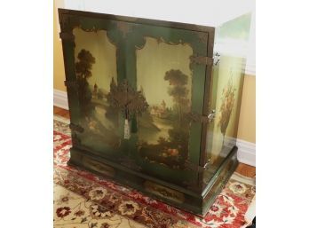 Beautiful Vintage Painted Cabinet With A Crackle Finish & Highly Ornate Hardware