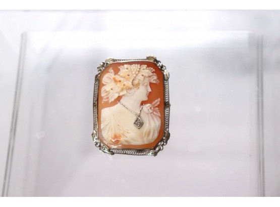 Beautiful 14K WG  Cameo Pin W Diamond Accent Plus 14k YG Cameo Ring Size 7