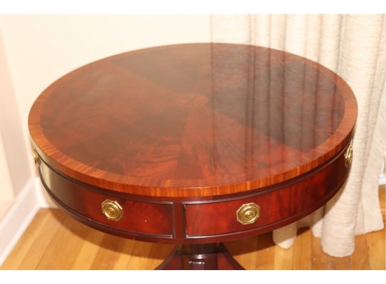 Fabulous Round Entryway/Side Table With Brass Drawer Pulls, Brass Casters & Gorgeous Detailing Throughout