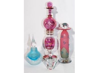 Perfume/Fragrance Bottles Includes A Signed Pink Hand-Blown Perfume Dropper 88 & Signed Blue/Frosted Glass