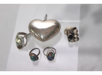 Large Sterling Heart Pendant , Includes 4 Sterling Rings