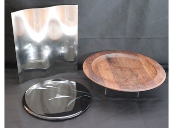 Royal Copenhagen Denmark Stainless Platter & Digsmed Denmark Type 95 Lazy Susan Mikasa FX005 Opus Platter