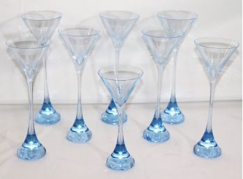 Baccarat Martini Glasses Beautiful Blue Tone With A Frosted Etched Design