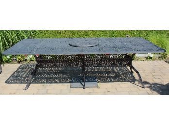 Outdoor Cast Aluminum Table With Lazy Susan & Umbrella Stand