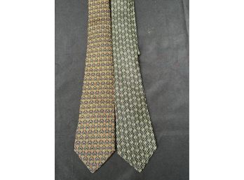 Pair Of Hermes Designer Silk Men's Ties