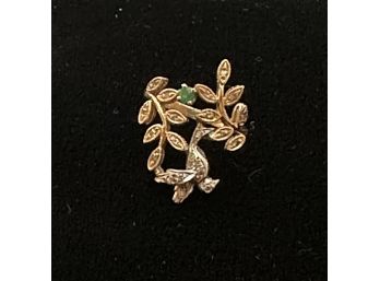 14K YG / WG DIAMOND AND EMERALD FLORAL DESIGN RIN - SIZE 7