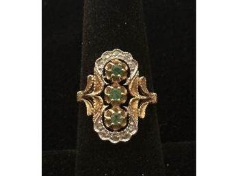 14K YG / WG DELICATE DIAMOND AND EMERALD RING SIZE 7