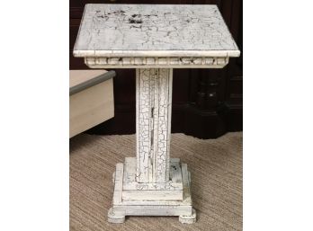 Smaller Whitewashed Crackled Finish Pedestal Or Side Table
