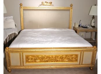 Gorgeous French Empire Style King Size Bed With Gold Leaf And Flame Crest.