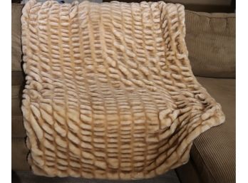Faux Fur Throw Blanket By Hudson Park Collection In Rich Camel Color With Plush Texture.