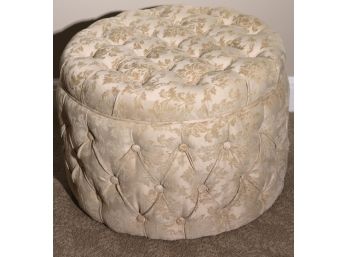 Fully Tufted Light Taupe Damask Ottoman, Or Floor Cushion