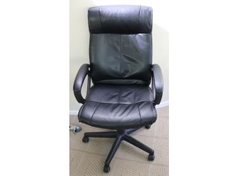 Black Faux Leather Adjustable Office Chair With Swivel Base.
