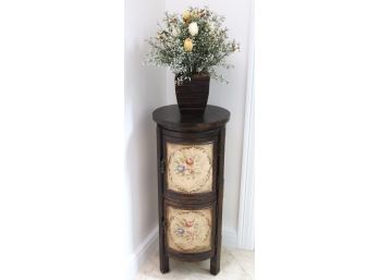 Cute Round Hand Painted Double Door Cabinet And Faux Floral Planter.