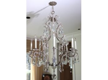 Exquisite Crystal And Silvered Metal, Louis XV Style Chandelier, With Beaded Detailing Including Pink Gold.
