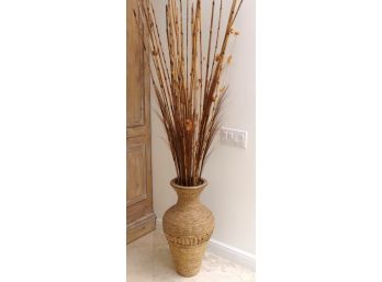 Natural Twine Vase With Decorative Bamboo Reeds.