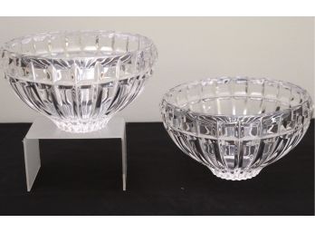 Pair Of Mikasa Reflections Round Crystal Bowls With Chic Cut Crystal Pattern.