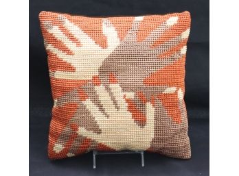 Small Modern Embroidered Accent Pillow Overlapping Hands Design, And Velvet Back.
