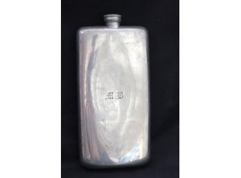 Large English Sheffield Silver Plate Flask With Monogram.