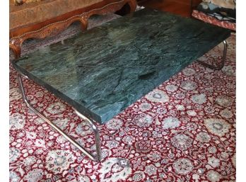 Midcentury Green Marble Top Coffee Table With Tubular Chrome Base.