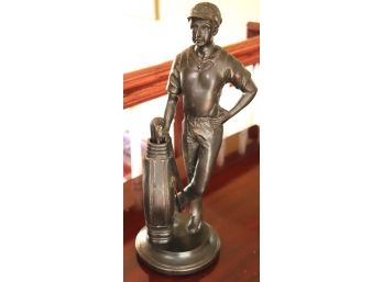 Decorative Bronze Golfer Figurine With Golf Clubs And Bag