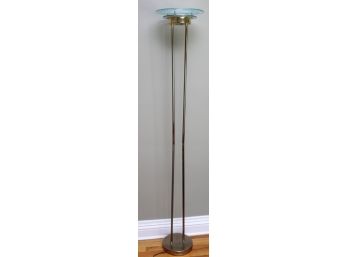 Tall, Postmodern Brass And Frosted Glass Floor Lamp.