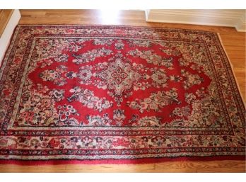 Handmade Oriental Design Area Rug With Red Background And Center Medallion