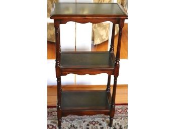 A Cute Mahogany 3 Tier Side Table, With Leather Tops And Fluted Legs.