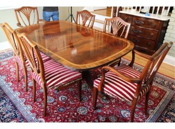 Great Condition Duncan Phyfe Banded Mahogany Dining Table And 6 Shield Back Chairs.