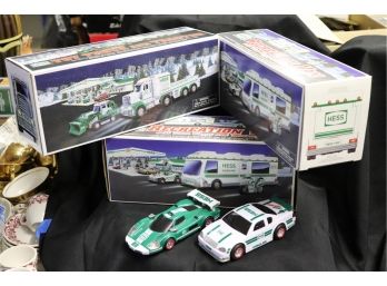 Lot Of 3 Hess Trucks And 2 Cars Includes Truck With Tractor & Recreation Van