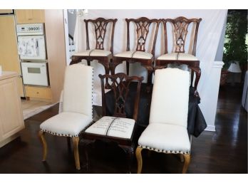 Set Of 6 Custom Fabric Dining Room Chairs 4 Side Chairs With Claw Feet And 2 Long Back Padded End Chairs