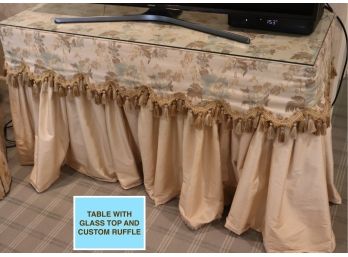 Table With Glass Top And Custom Ruffle With Tassels