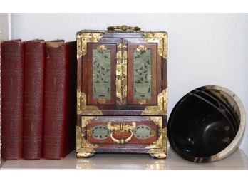 Small Handmade Asian Style Jewelry Box With Brass Detail And The Smithsonian Series Books