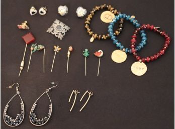 Women's Jewelry Lot Includes Bracelets, Earrings, And Pins