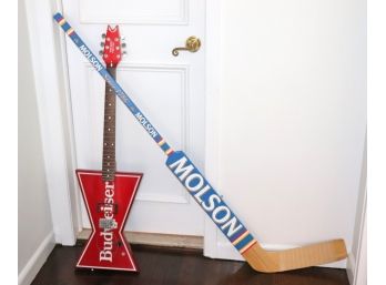 Budweiser Guitar And Molson Goalie Hockey Stick Great For Man Cave