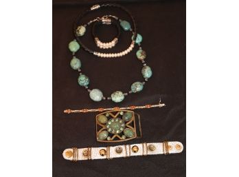 Lot Of Women's Costume Jewelry Includes Turquoise Colored Stone Necklace & Wen Bracelet