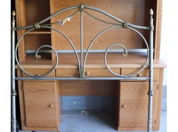 Desk Unit With Cabinet And Full Size Decorative Metal Headboard