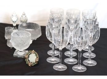 Marquis Waterford Crystal Wine Glasses With Assorted Decorative Crystal Including Lalique Bird Dish