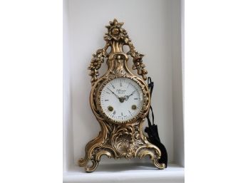 H Mozer Mantle Clock With Brass Finish Made In Germany