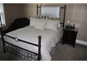 Custom Full Size Metal Bed Frame With Mattress, Bedding And Nightstand