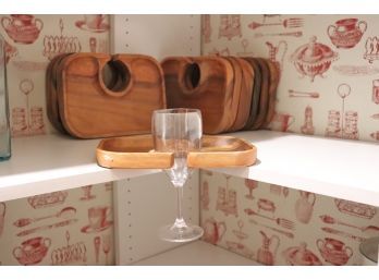 Set Of 12 Teak Wood Wine Glass Holder Trays