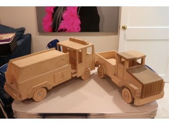 Pair Of Large Handmade Wood Trucks