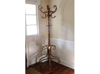 Vintage Wood Hall Tree Coat Rack With Repairs To Arms