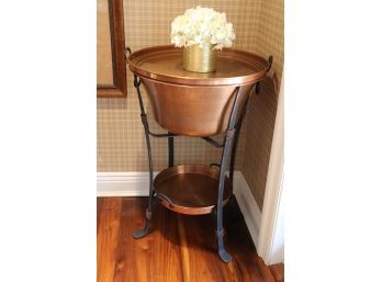 Large Hammered Frontgate Copper Beverage Stand/ Ice Bucket With Tray